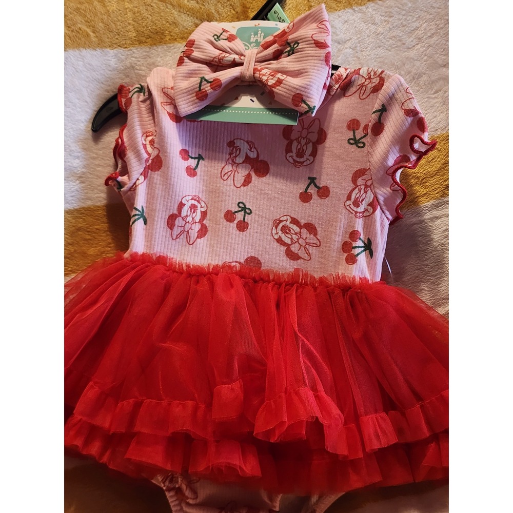 Disney Baby Minnie Mouse Cherry Tutu Bodysuit & Headband NWT 6–9M